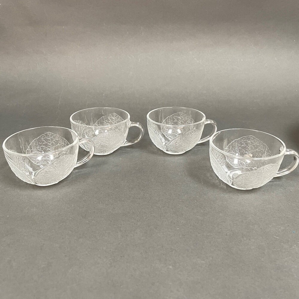 Arcoroc France Glass Punch Coffee Cup Leaves 2 3/8" Lot of 4